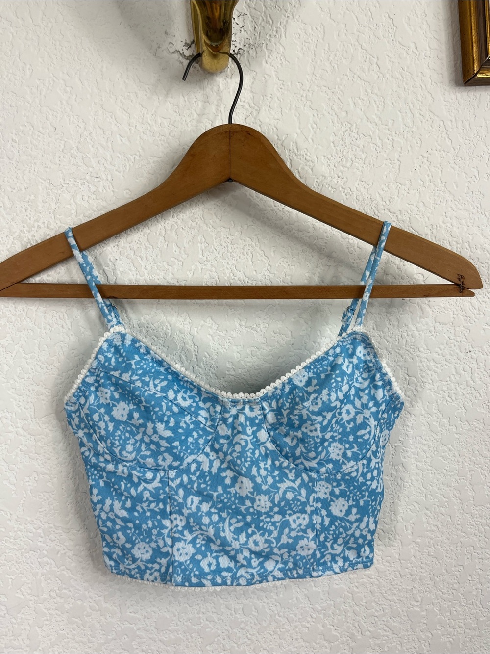 Polly Princess Debbie Top in Blue Floral Dainty Lace Bustier Crop Top